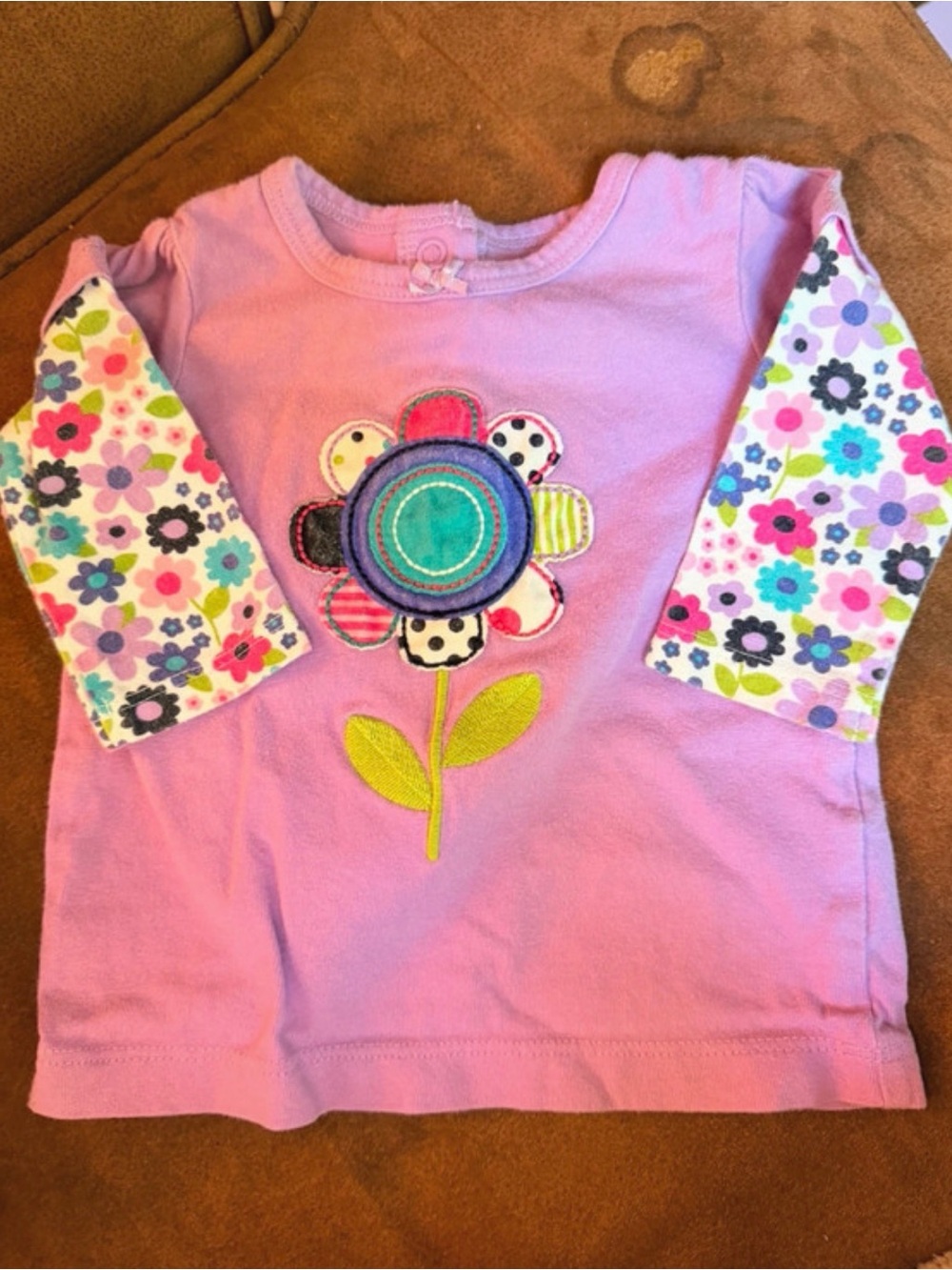 Carter's Pink Long-Sleeve Top with Floral Appliqué